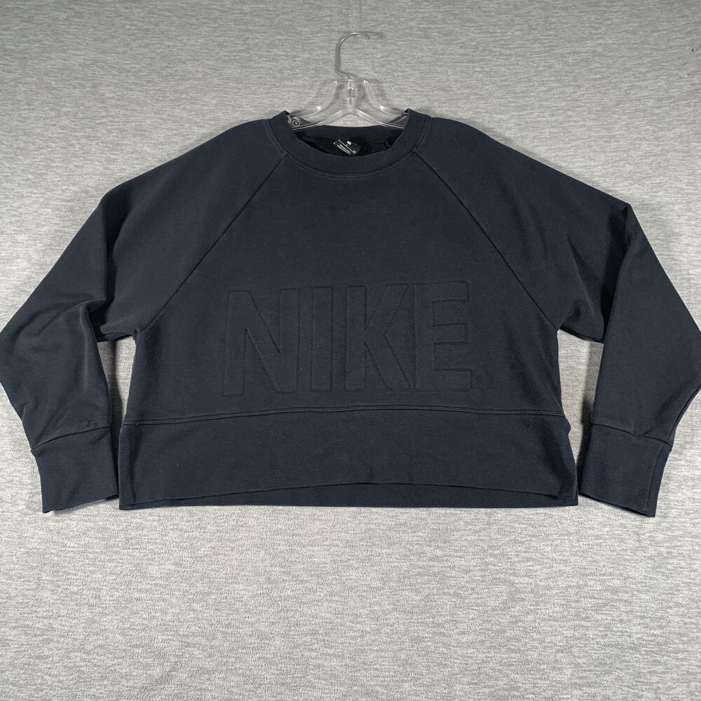 Nike Sweatshirt Womens Small Black Dri-FIT Crewneck Raglan Logo Pullover Cropped